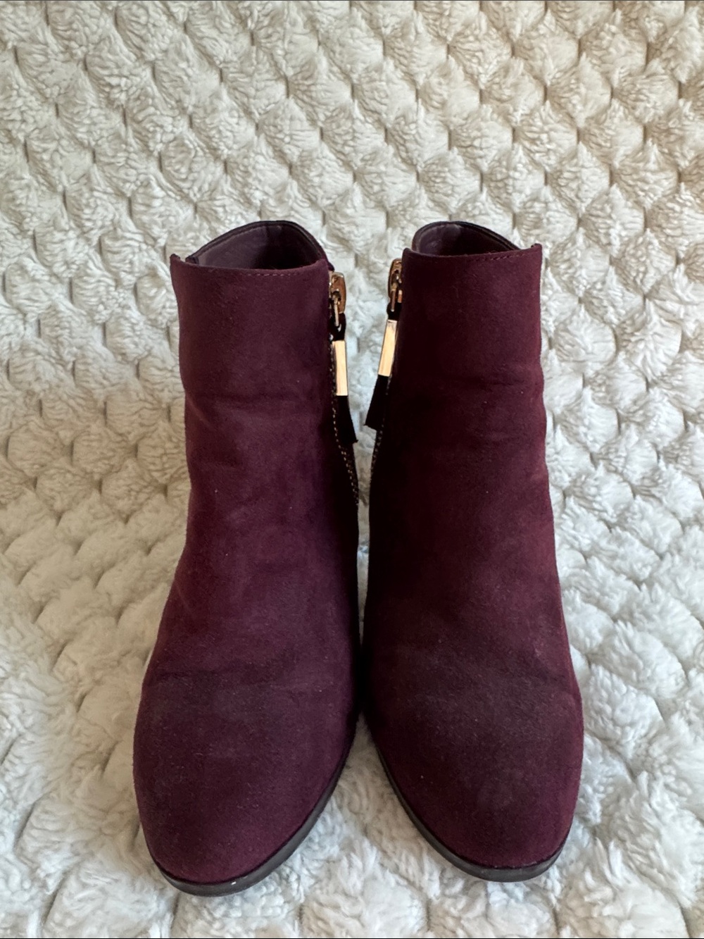 Apt. 9 Burgundy Suede Ankle Boots with Gold Zipper